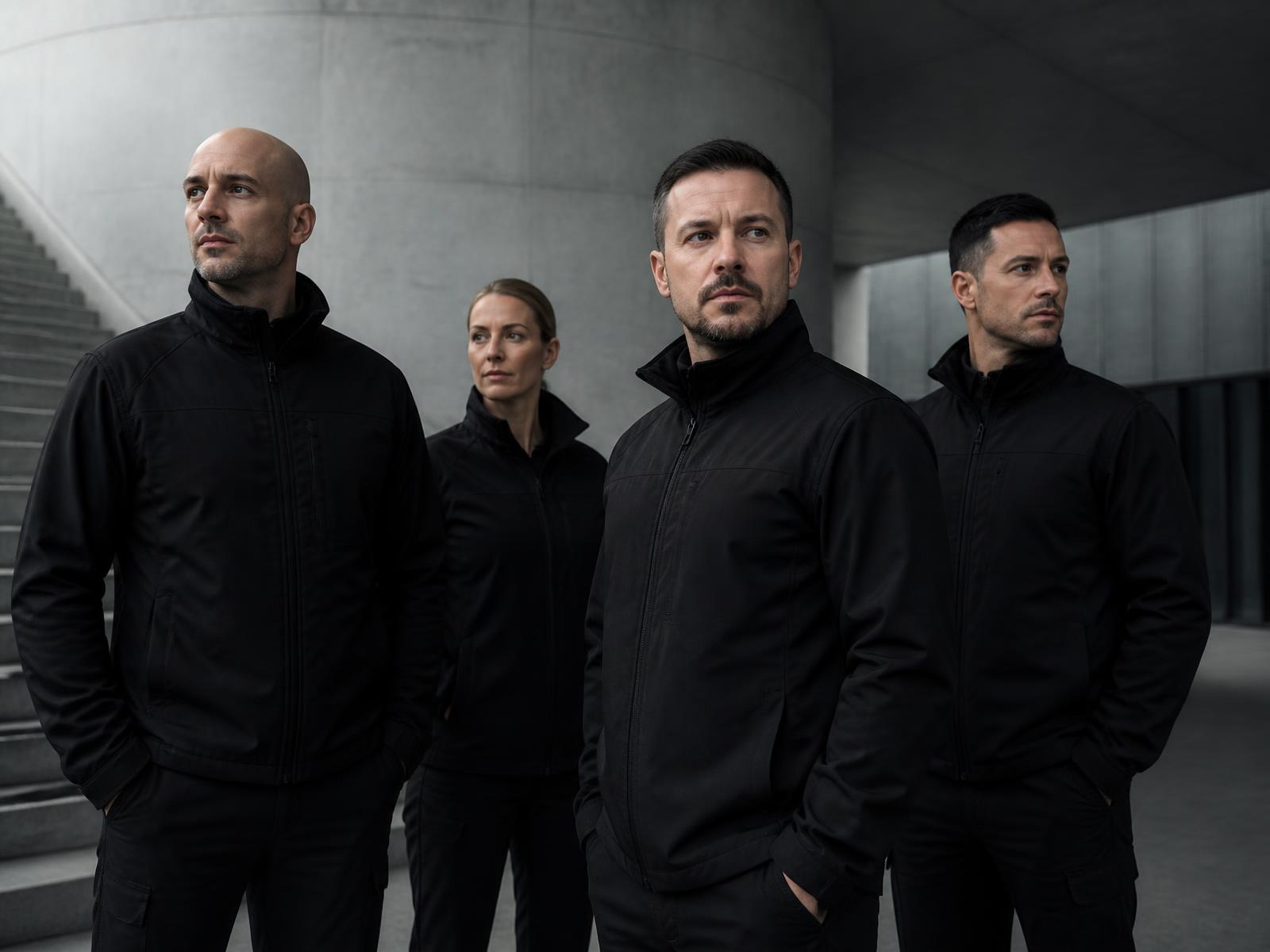 Team der SECURIO GmbH in schwarzer Sicherheitskleidung
